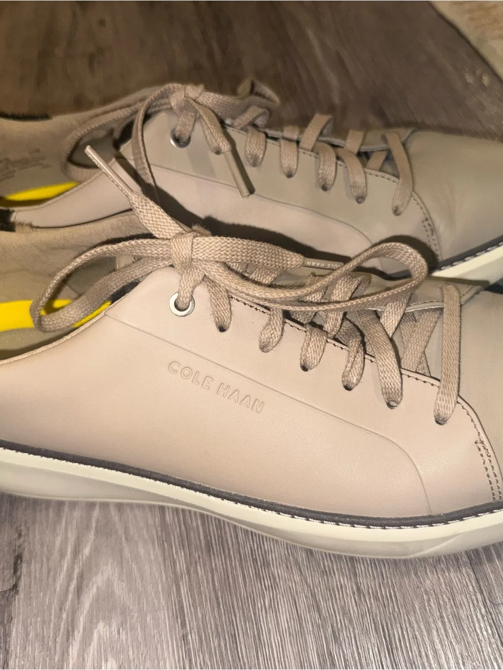 Cole Haan Neutral Leather Sneakers with Yellow Insole Accent